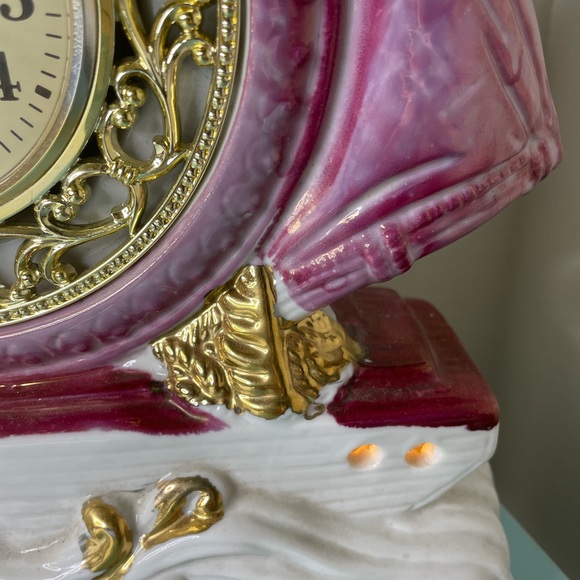 1950s Porcelain Pink Iredescent Nautical Sailboat Wave Base Tabletop Clock Light - Picture 16 of 16